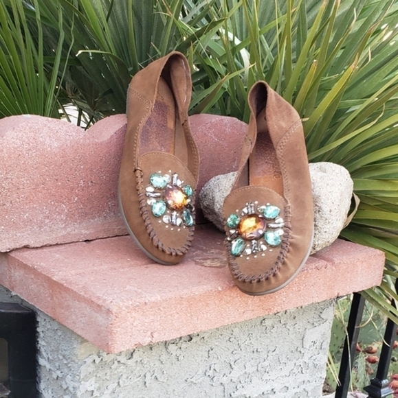 Free People Gem Stone Leather‎ Loafer Moccasin Brown Women's - Picture 8 of 10